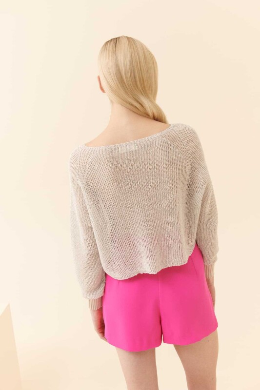 Simli Triko Bluz Kemik-Gümüş - 2