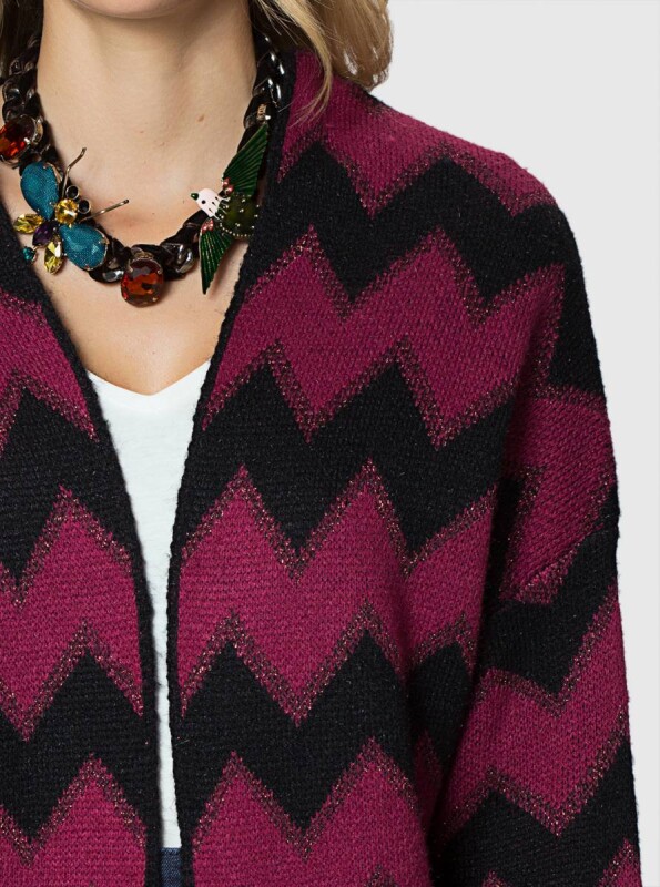  Simli Zig Zag Desenli Triko Hırka Standart Renk - 3