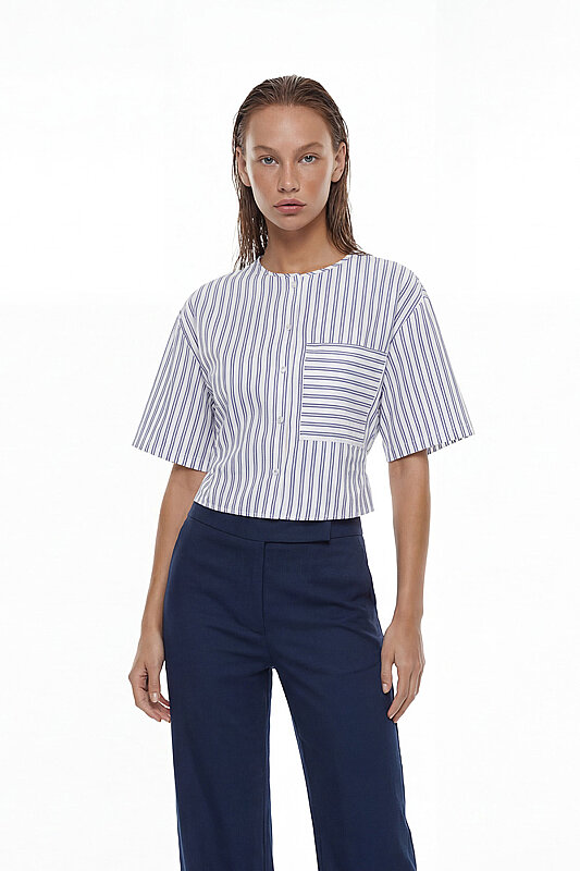 Sırt Dekolteli Bisiklet Yaka Crop Gömlek Standart Renk - Roman