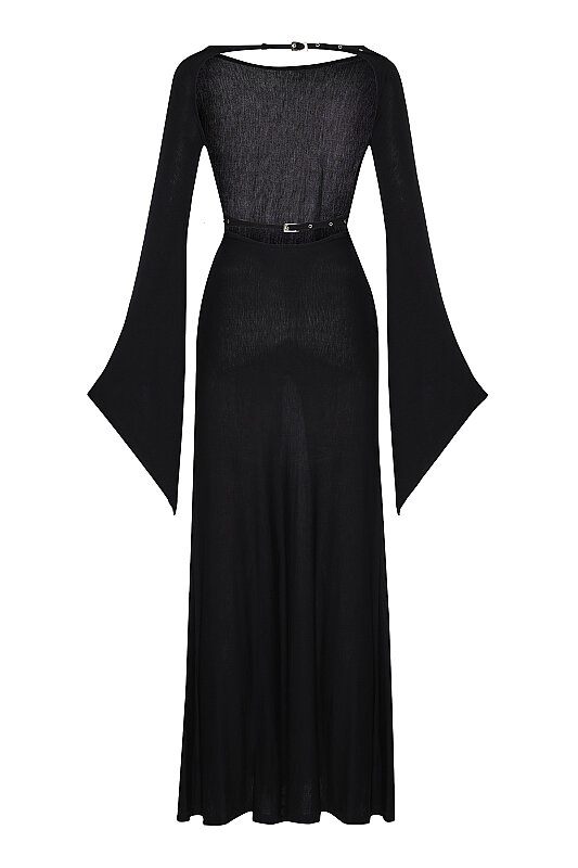 Sırt Dekolteli Örme Elbise Siyah - 6