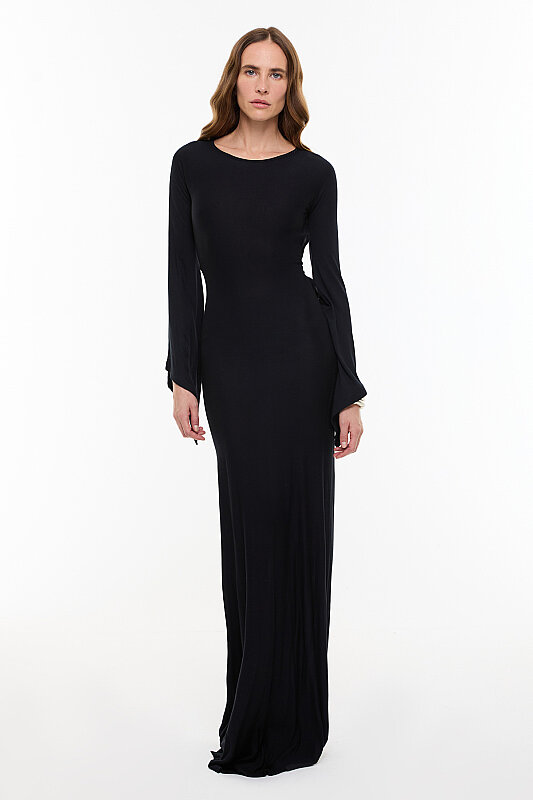 Sırt Dekolteli Örme Elbise Siyah - Roman