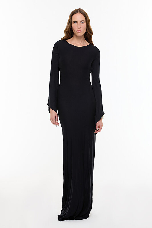 Sırt Dekolteli Örme Elbise Siyah - 3