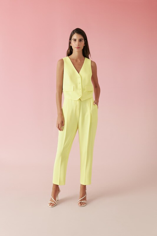 Sırt Dekolteli V Yaka Krep Yelek Sarı - 3