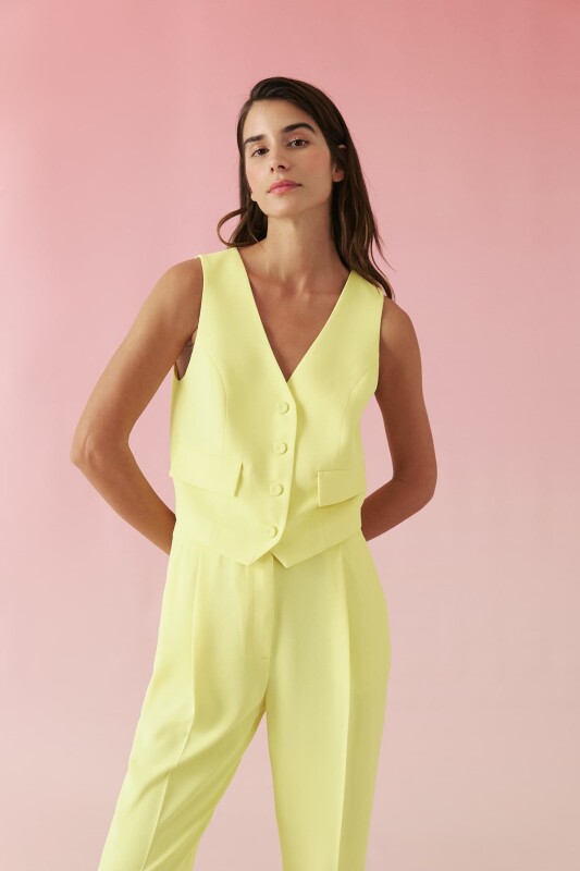 Sırt Dekolteli V Yaka Krep Yelek Sarı - 1