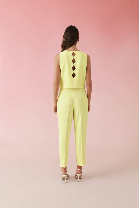 Sırt Dekolteli V Yaka Krep Yelek Sarı - 2