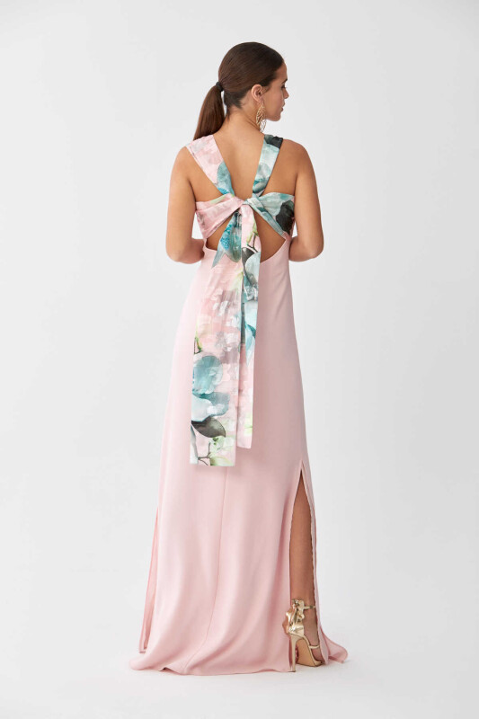 Sırt Detaylı Uzun Elbise Pudra - 2