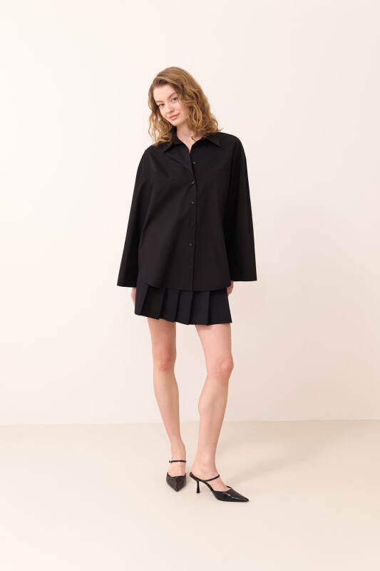 Sırtı Kelebek Nakışlı Poplin Gömlek Siyah - 3