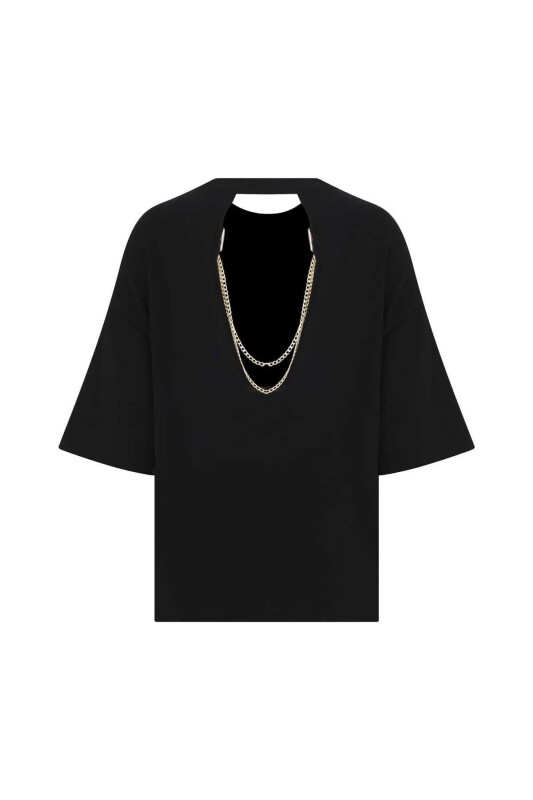 Sırtı Zincirli Aksesuarlı Triko Siyah - 5