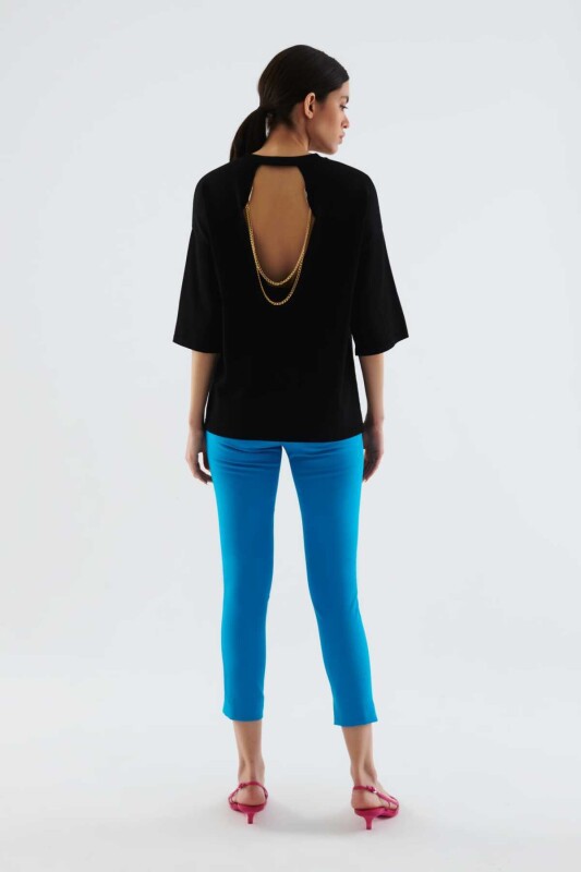 Sırtı Zincirli Aksesuarlı Triko Siyah - 2