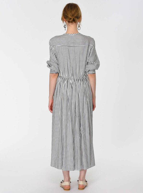 Siyah Çizgili Uzun Elbise Standart Renk - 2