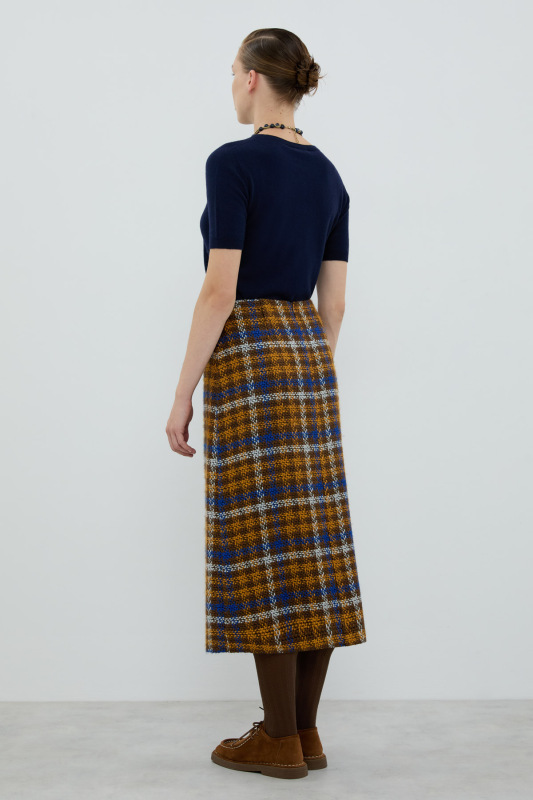 Ekose Tüvit Midi Boy Etek Standart Renk - Roman (1)