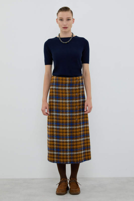 Ekose Tüvit Midi Boy Etek Standart Renk - Roman