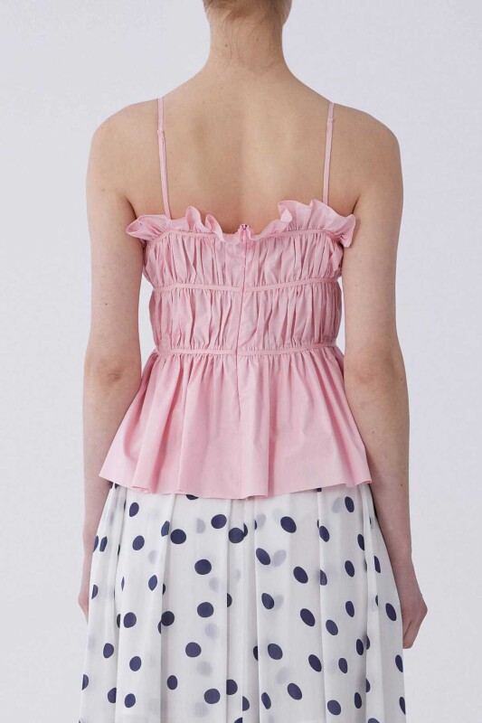 Straplez Drapeli Bluz Toz Pembe - 2