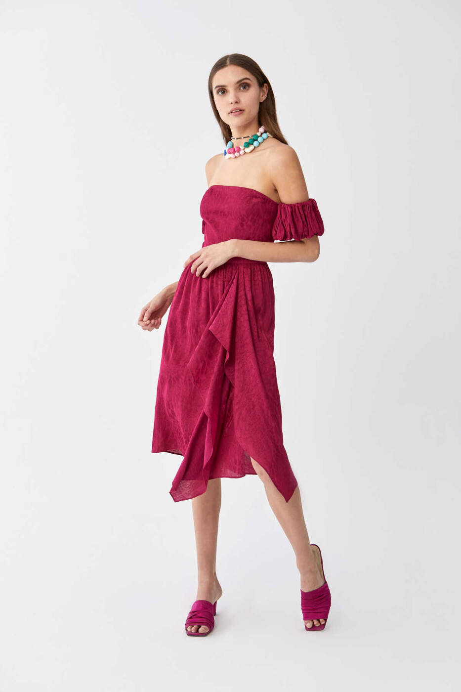 Straplez Mini Elbise Fuşya - 3