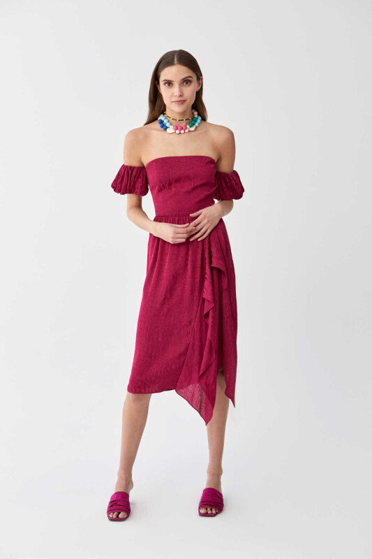 Straplez Mini Elbise Fuşya 