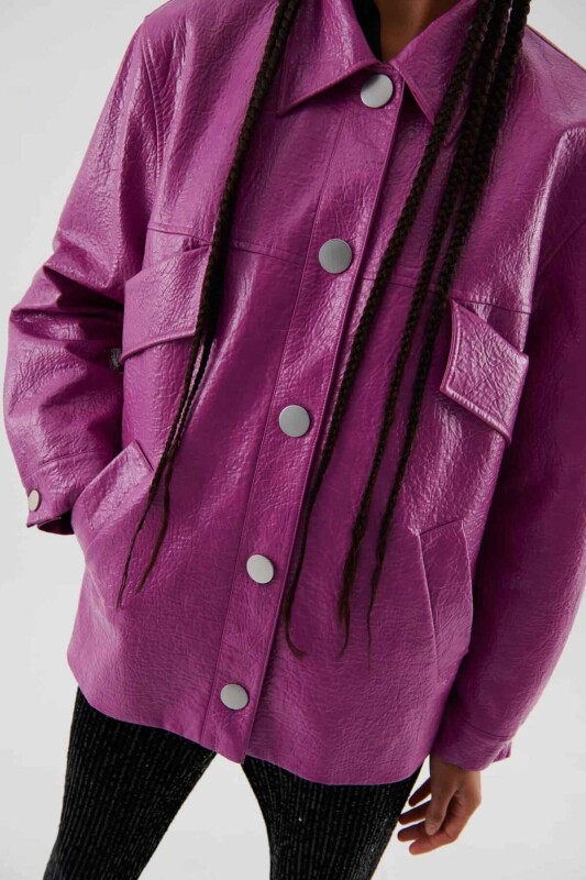  Suni Deri Kadın Ceket Fuşya - 3