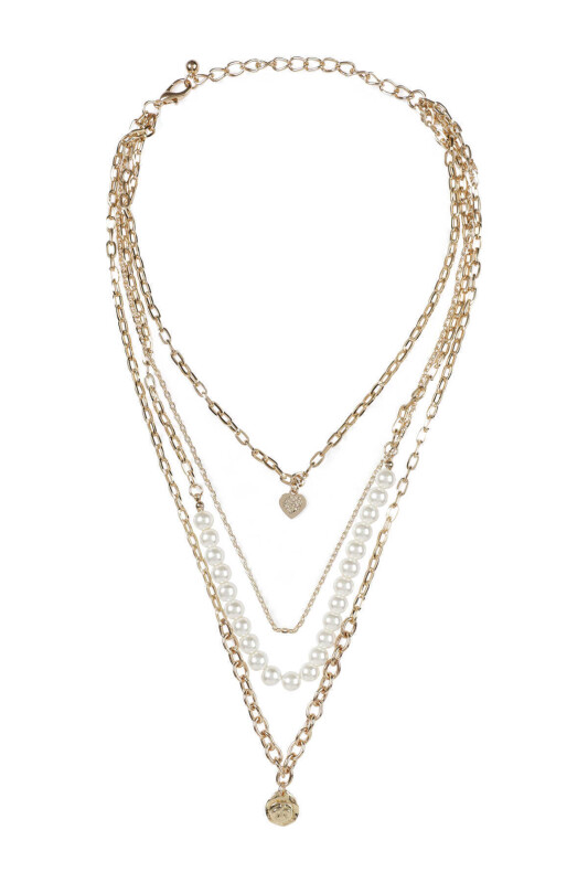  Taş Detaylı Çoklu Zincir Kadın Kolye Gold - 1