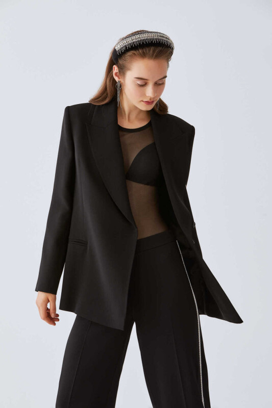  Taş Detaylı Yırtmaçlı Ceket Siyah - 3