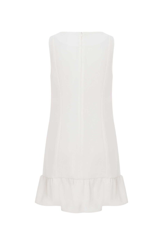  Taş İşlemeli Mini Elbise Ekru - 5