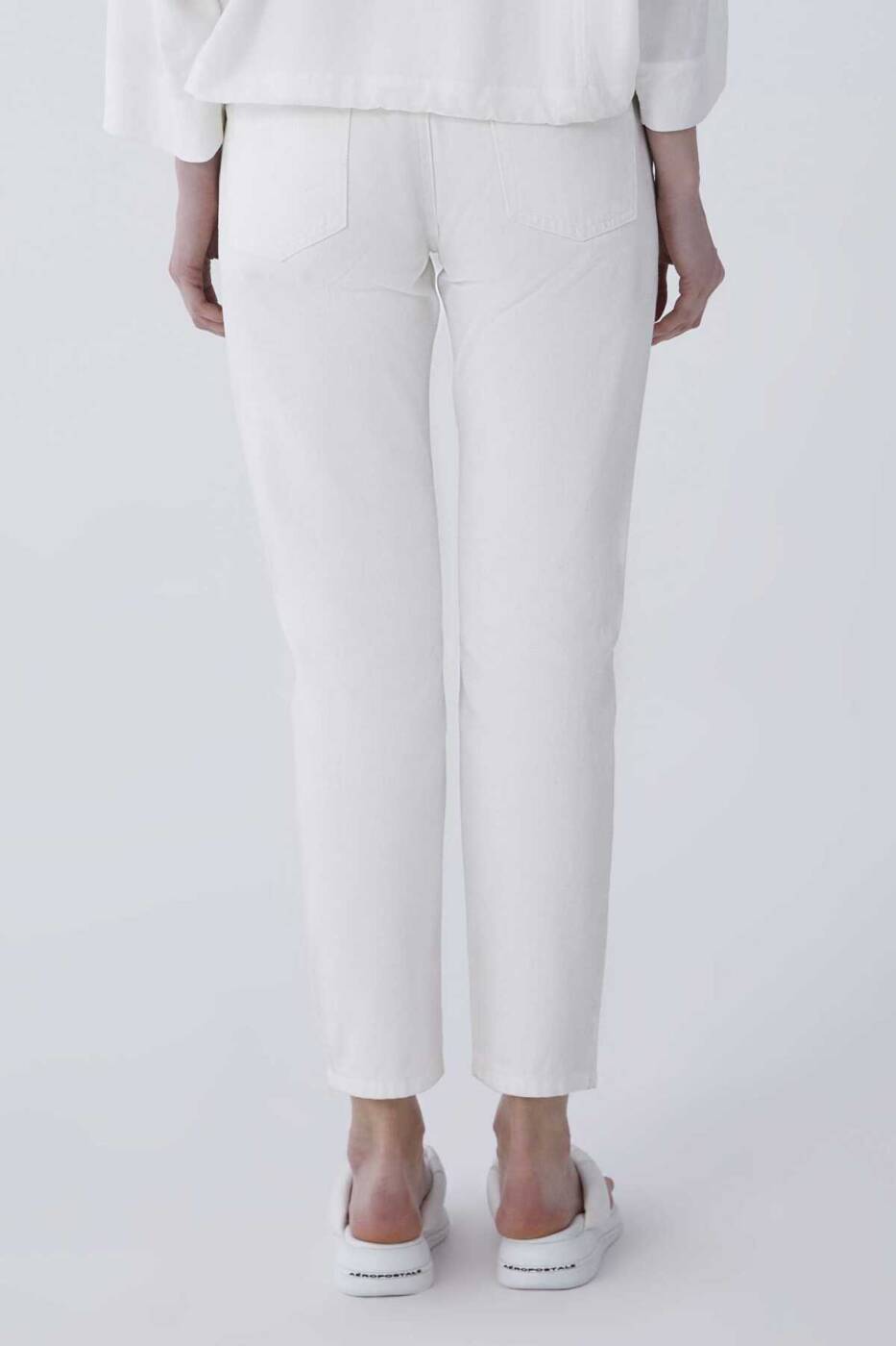 Taş İşlemi Denim Kadın Pantolon Beyaz - 2