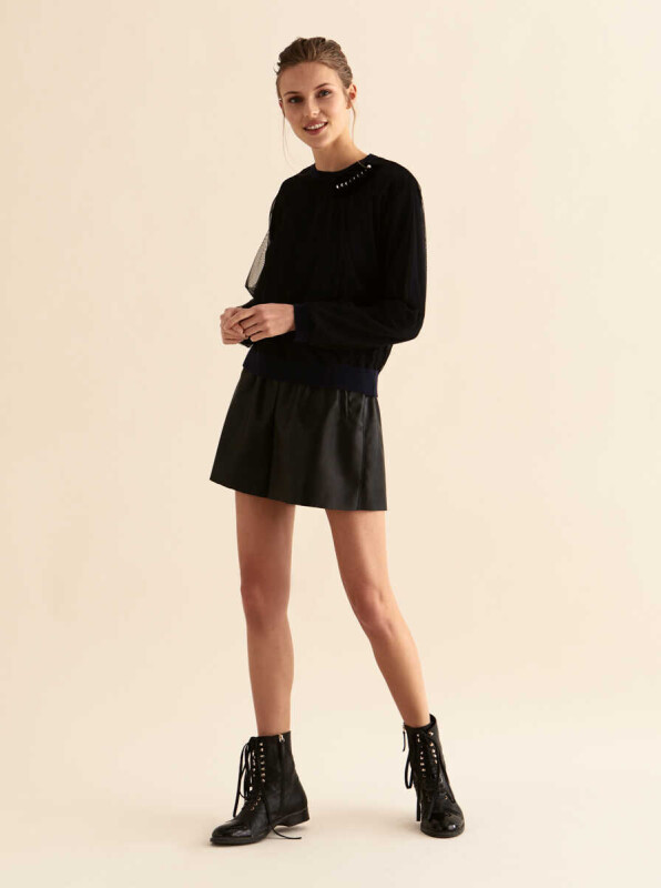  Taş Ve Tül Detaylı Triko Lacivert - 4