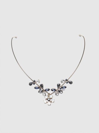  Taşlı Çiçek Detaylı Kadın Kolye Mavi - 1