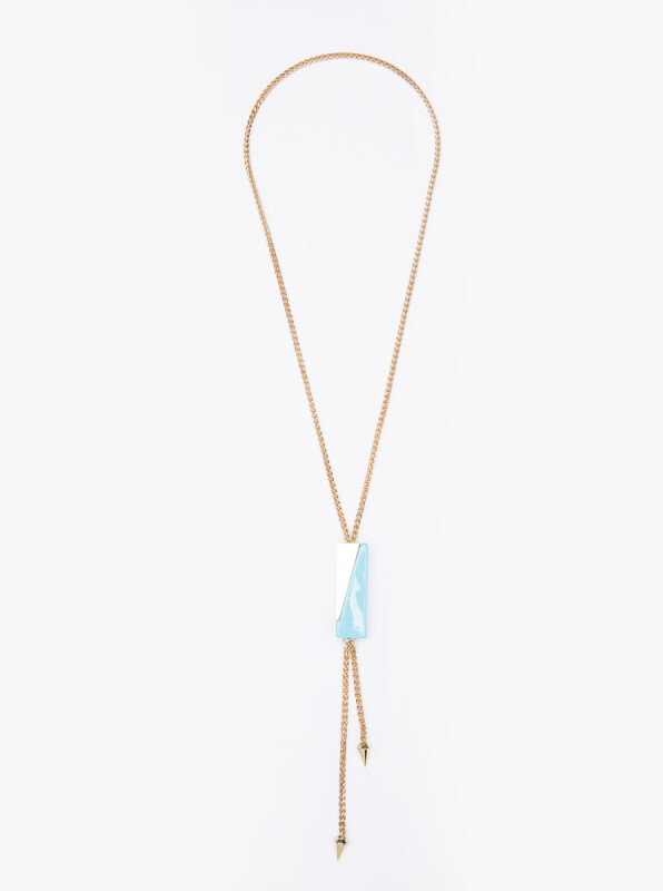 Taşlı Gold Zincir Kolye Turkuaz - 1