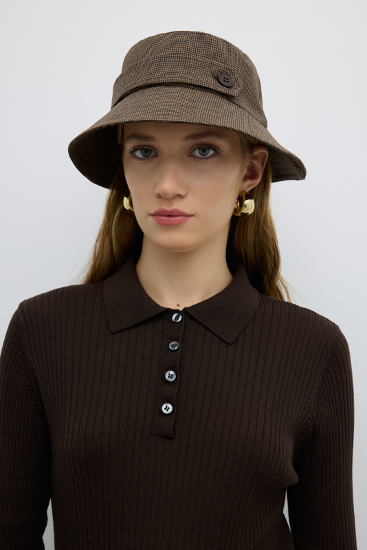 Tek Bant ve Düğmeli Şapka Kahve - 1