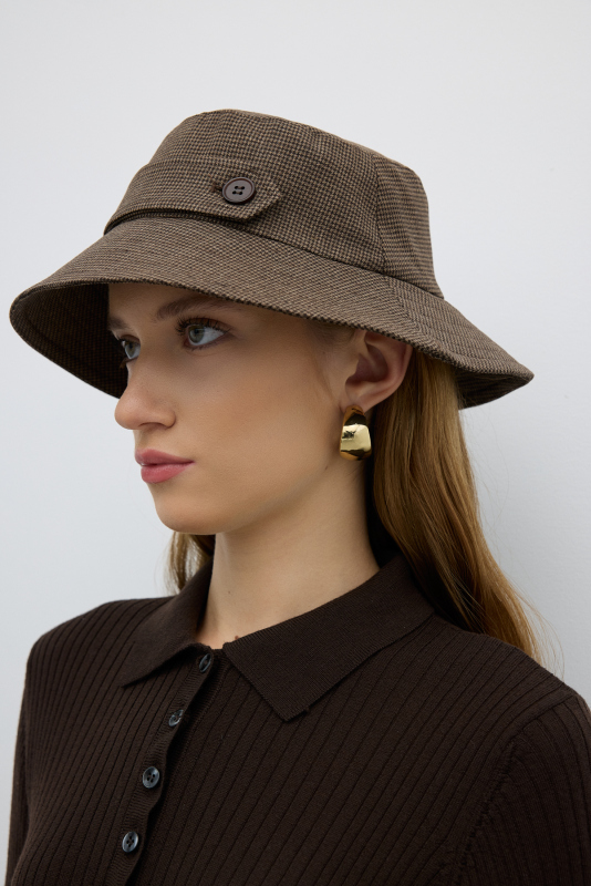 Tek Bant ve Düğmeli Şapka Kahve - 2