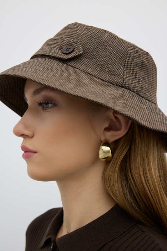 Tek Bant ve Düğmeli Şapka Kahve - 3