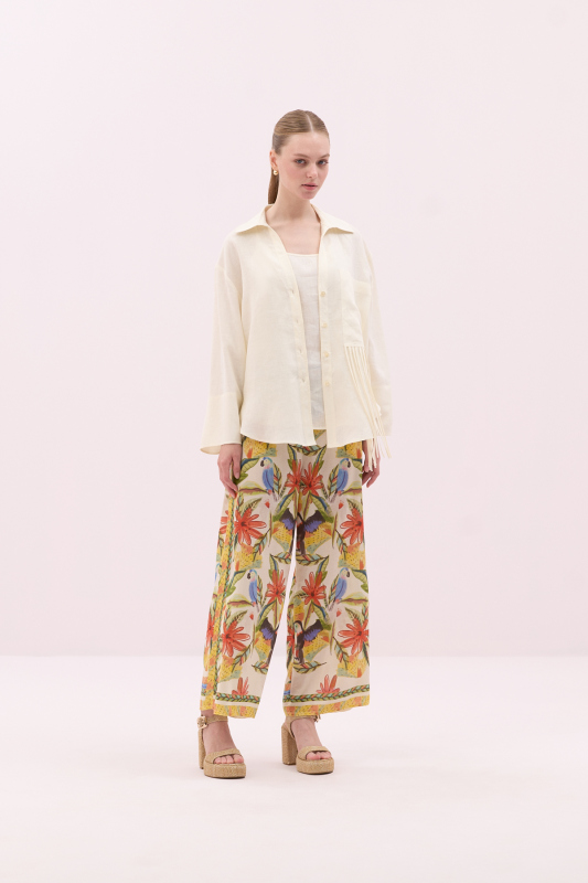 Tek Cep ve Şerit Detaylı Geniş Kesim Gömlek Bej - 4