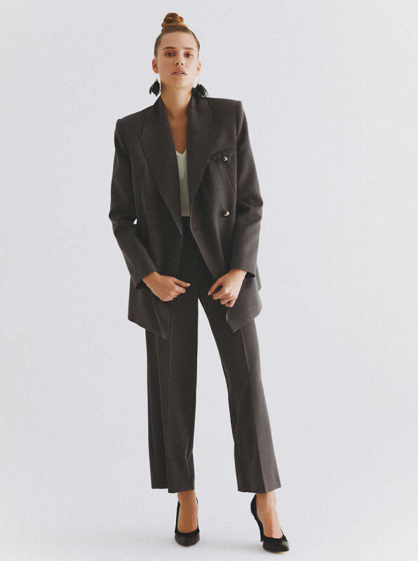  Tek Düğme Kadın Ceket Gri - 4