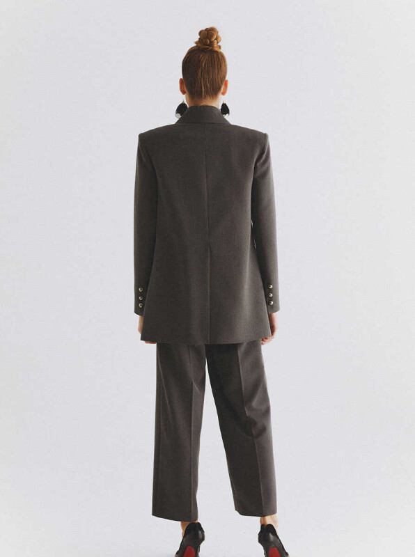  Tek Düğme Kadın Ceket Gri - 2