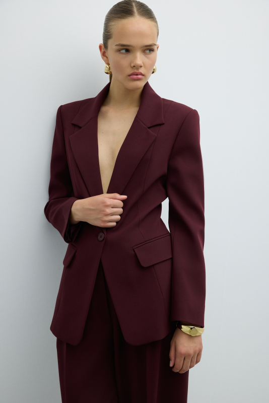 Tek Düğmeli Blazer Ceket Bordo - 5