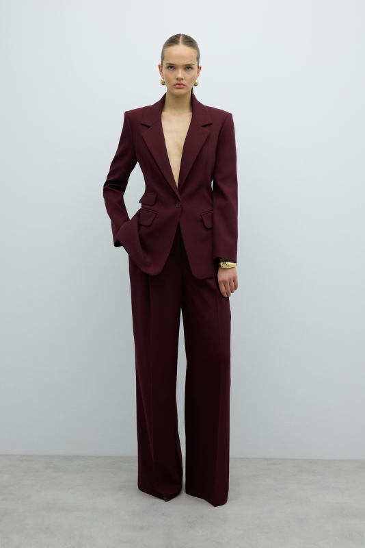 Tek Düğmeli Blazer Ceket Bordo - 3