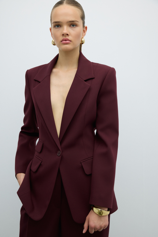 Tek Düğmeli Blazer Ceket Bordo - 1