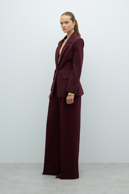 Tek Düğmeli Blazer Ceket Bordo - 4