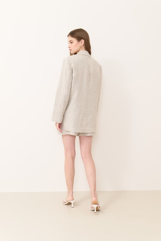 Tek Düğmeli Çift Cepli Keten Ceket Naturel - 2
