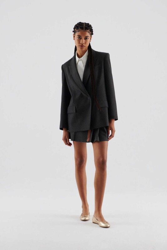  Tek Düğmeli Çizgili Kadın Ceket Standart Renk - 3