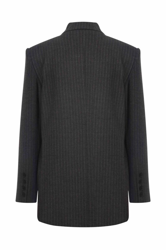  Tek Düğmeli Çizgili Kadın Ceket Standart Renk - 5