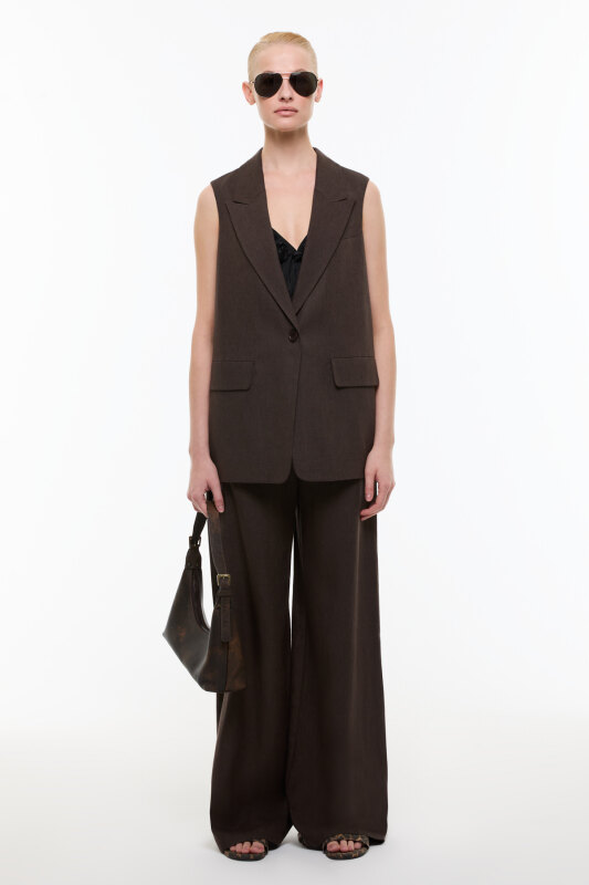 Tek Düğmeli Erkek Yaka Yelek Kahve - 4