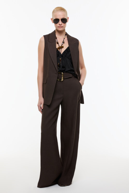 Tek Düğmeli Erkek Yaka Yelek Kahve - 5