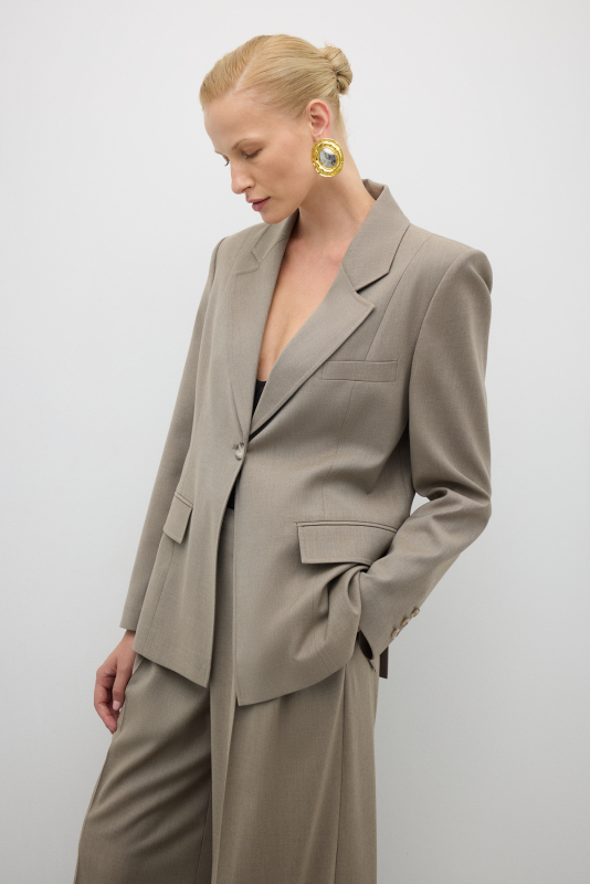 Tek Düğmeli Erkek Yaka Yün Karışımlı Ceket Kum Beji - 3