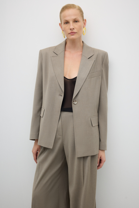 Tek Düğmeli Erkek Yaka Yün Karışımlı Ceket Kum Beji - 5