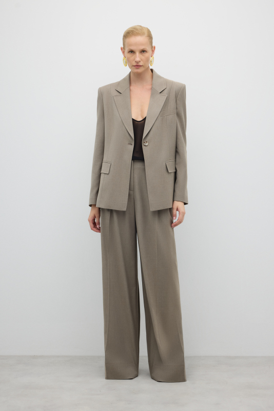 Tek Düğmeli Erkek Yaka Yün Karışımlı Ceket Kum Beji - 4