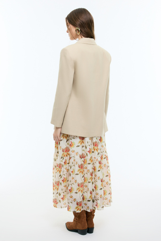 Tek Düğmeli Keten Blazer Ceket Bej - Roman (1)