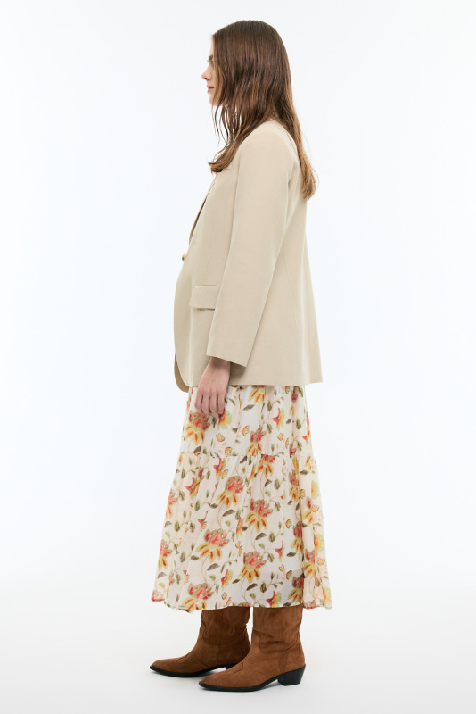 %100 Keten Tek Düğmeli Blazer Ceket Bej - 3