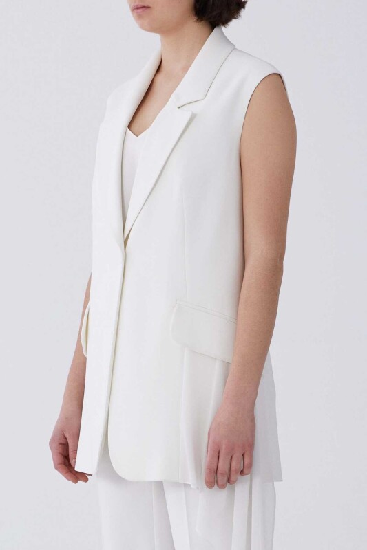 Tek Düğmeli Kısa Kol Ceket Beyaz - 3