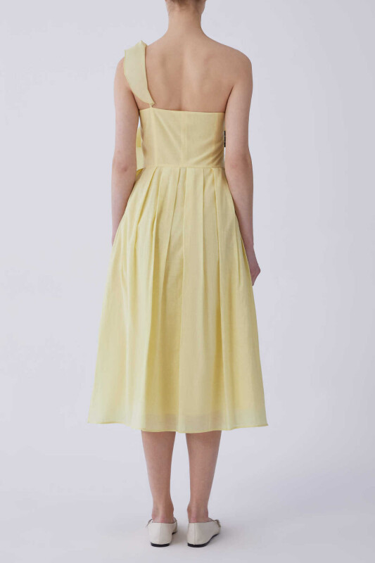 Tek Omuz Önü Fırfırlı Abiye Elbise Sarı - 2