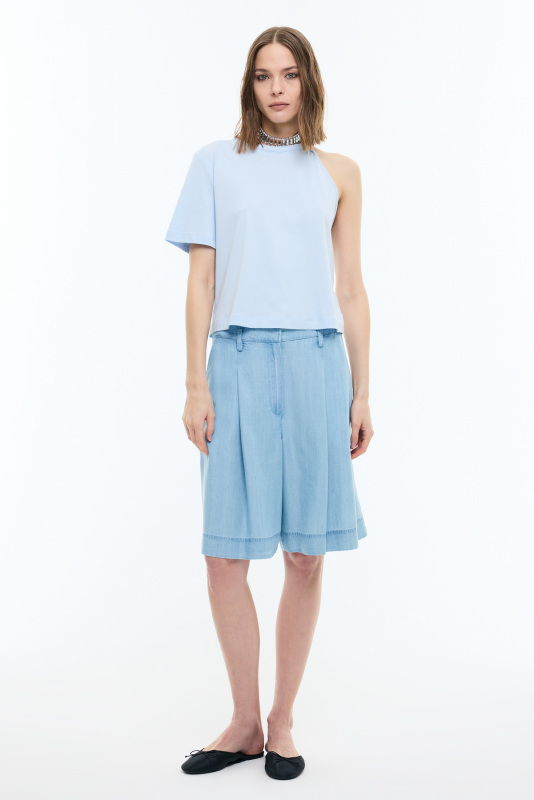 Tek Omuz T-shirt Mavi - 3